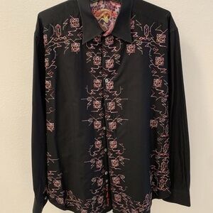 Robert Graham Black Button Shirt XXL Embroidery Detail